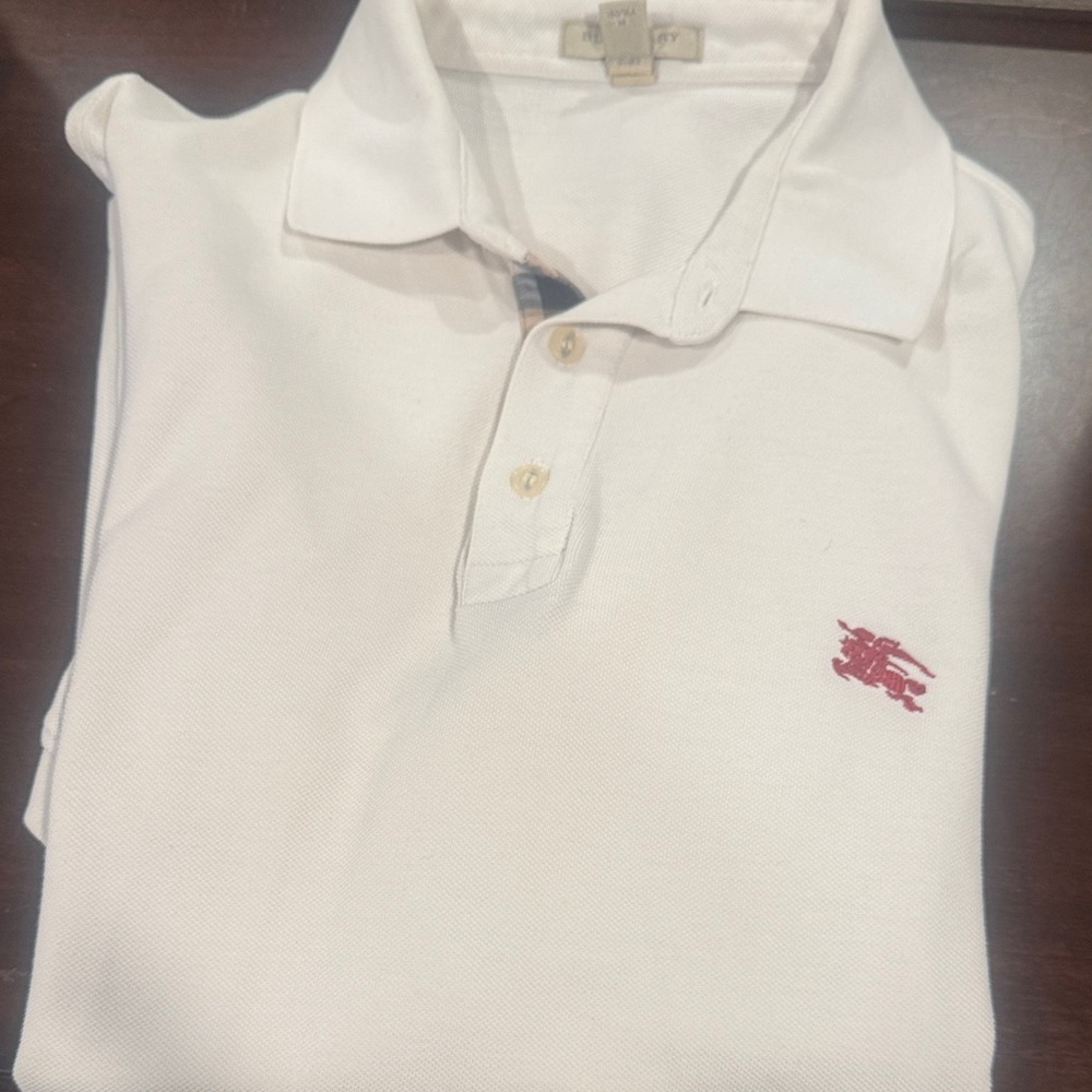 Burberry White Polo Shirt with Red Emblem